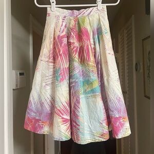 EUC Karen Millen Watercolor Paint Brushstroke Palm Tree Print Full Midi Skirt